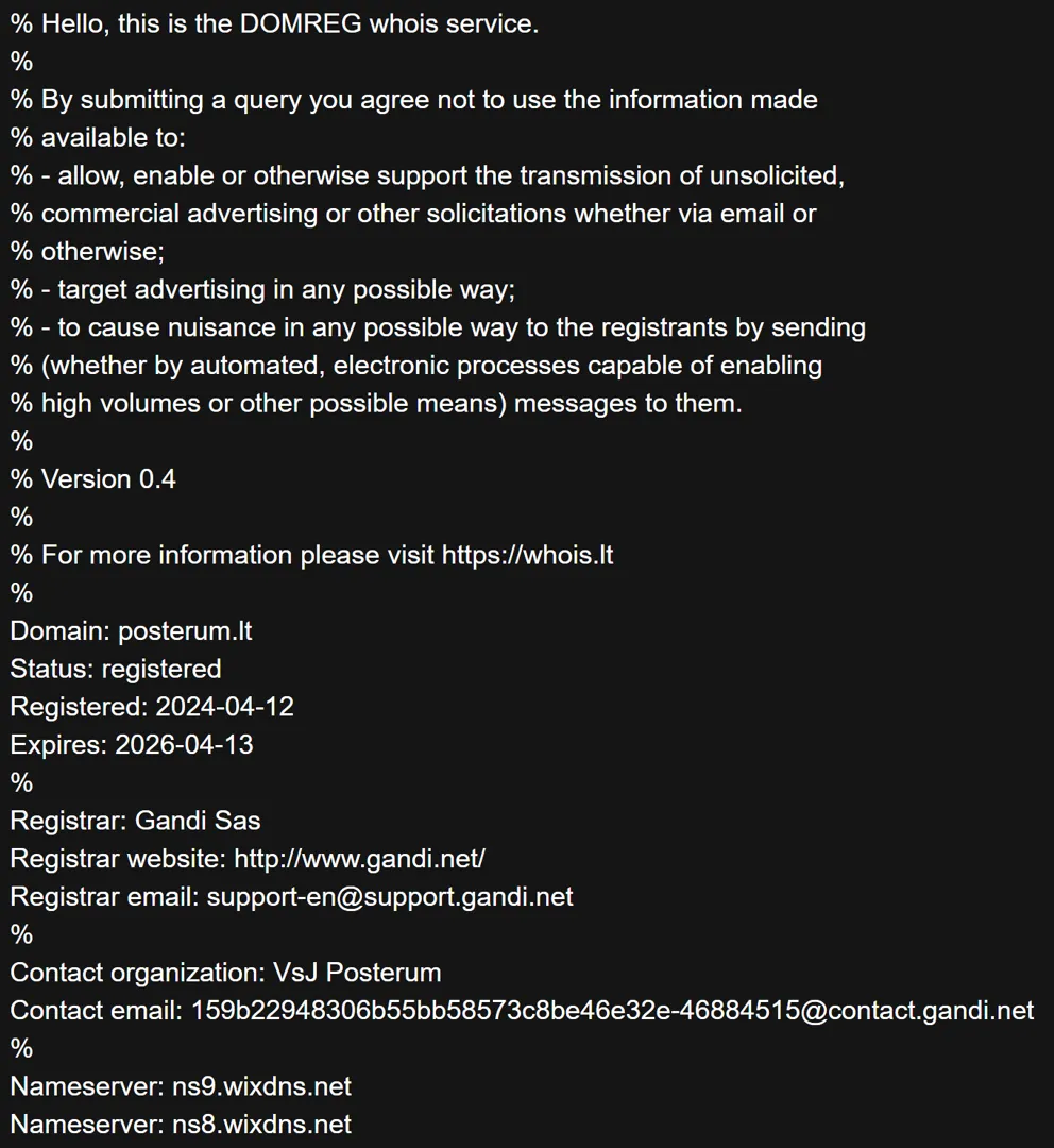 WHOIS data from the  posterum.lt